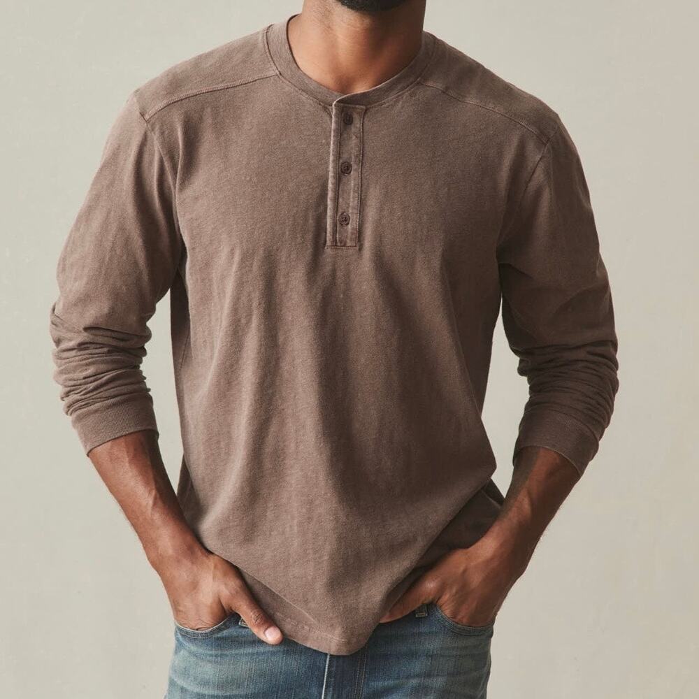 American Giant Broken In Premium Slub Long Sleeve Henley Shirt Men's Small Brown